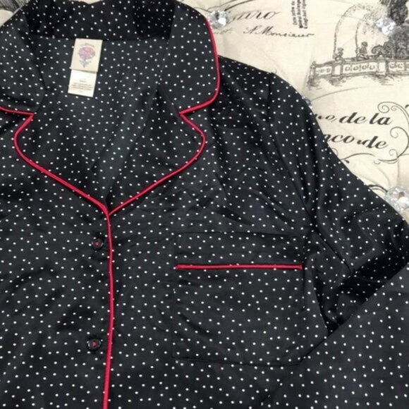 In Bloom by Jonquil Polka Dot Satin Shirt Pajamas - Picture 6 of 7